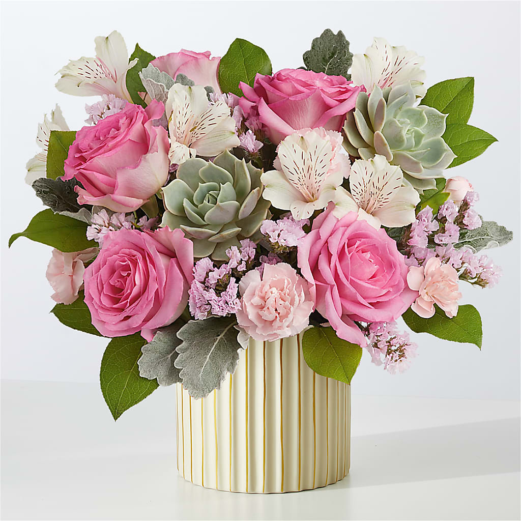 Dusty Rose Bouquet with Ivory Vase – ALWAYS & FOREVER FLORAL, Delbarton WV