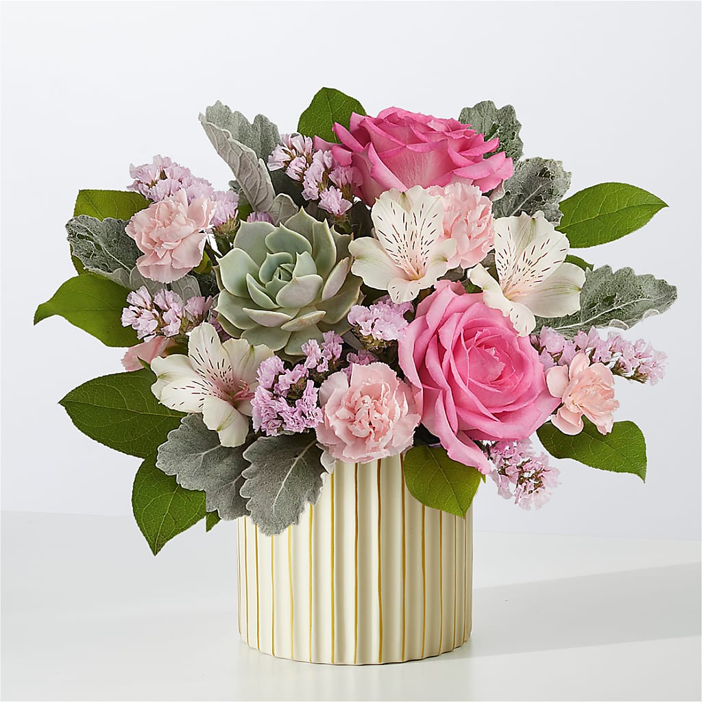 Dusty Rose Bouquet with Ivory Vase – ALWAYS & FOREVER FLORAL, Delbarton WV