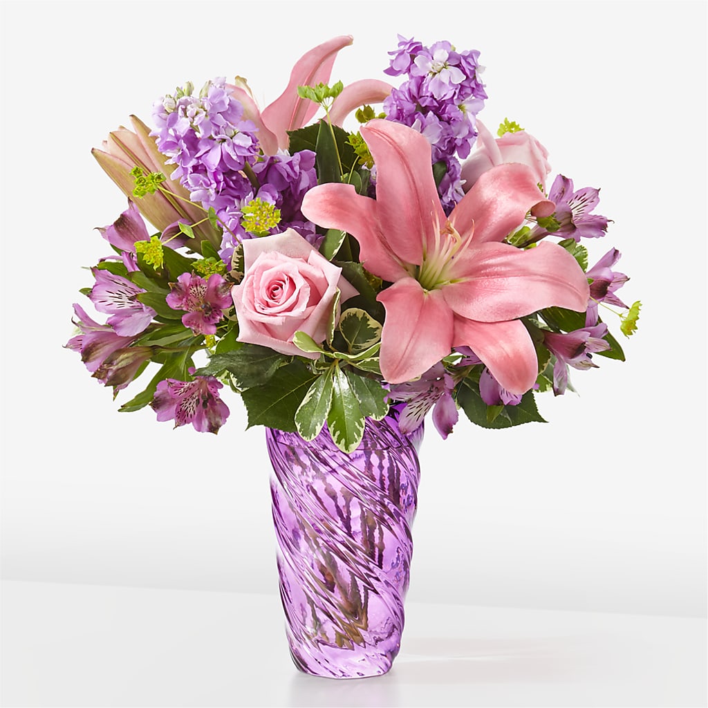 Precious Petals Bouquet with Luxe Swirl Vase – ALWAYS & FOREVER FLORAL, Delbarton WV